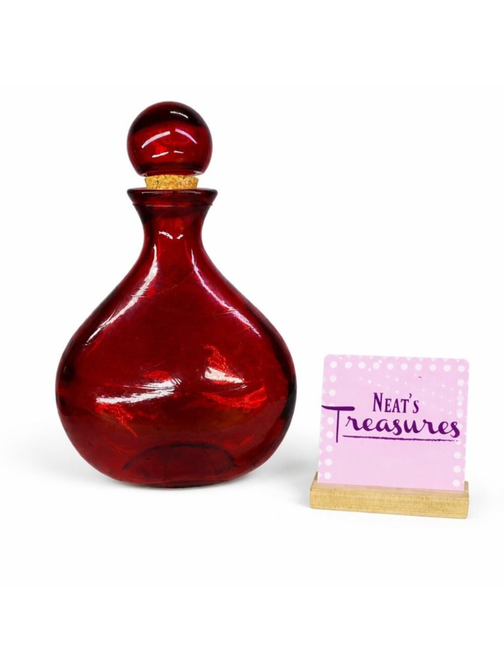 Amanda Spain Thick Heavy Ruby Red 14" T Decorative Recycled Lidded Glass Bottle